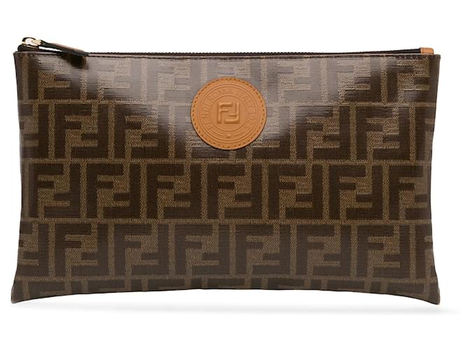 Embreagem Fendi Zucca Marrom Lona  ref.1410416