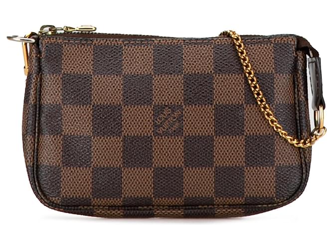 Bolsa Louis Vuitton Damier Ebene Mini Pochette Acessórios Marrom Lona  ref.1410418