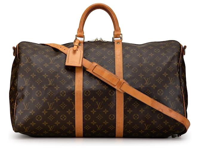 Brown Louis Vuitton Monogram Keepall Bandouliere 55 Travel bag Leather  ref.1410426