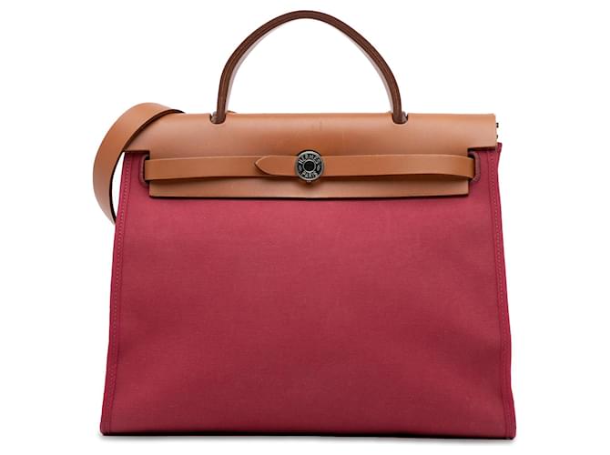 Red Hermès Toile Herbag Zip 31 Satchel Leather  ref.1410458