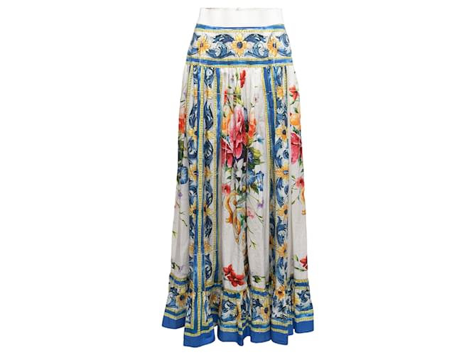 Saia maxi branca e multicolor Dolce & Gabbana Majolica estampada tamanho IT 40 Branco Sintético  ref.1410462