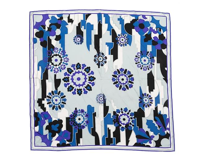 Blue & White Emilio Pucci Abstract Print Silk Scarf  ref.1410495