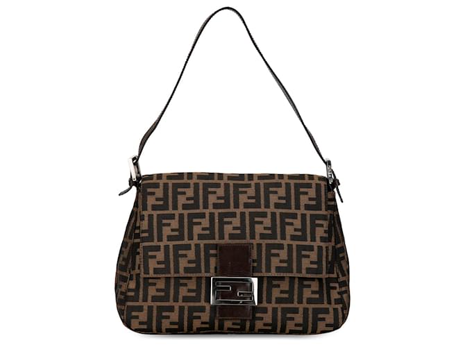 Bolsa de Ombro Fendi Zucca Canvas Mamma Forever Marrom Couro  ref.1410508