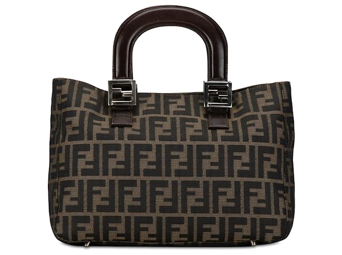 Brown Fendi Zucca Twins Canvas Handbag Leather  ref.1410509