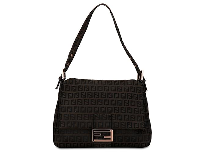 Borsa a tracolla Mamma Forever in tela marrone Fendi Zucchino Pelle  ref.1410510