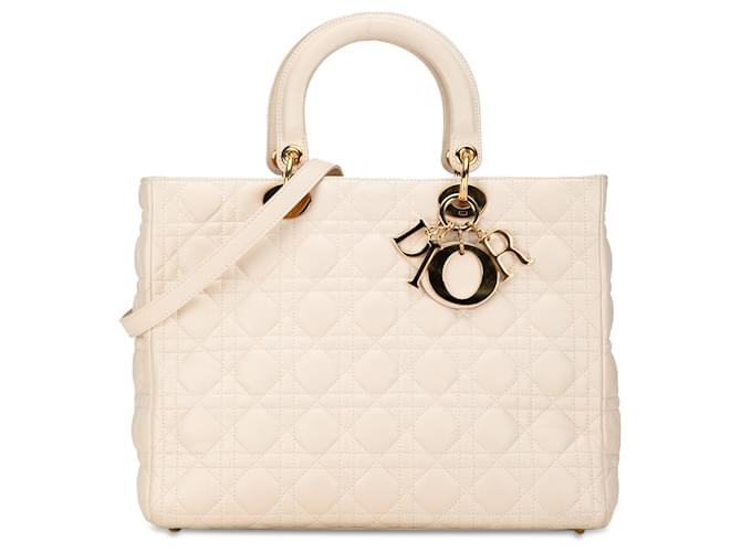 Bolsa grande Cannage Lady Dior marrom em pele de cordeiro marrom Dior Couro  ref.1410551