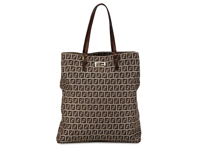 Brown Fendi Zucchino Canvas Tote Leather  ref.1410553