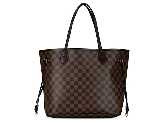 Brown Louis Vuitton Damier Ebene Neverfull MM Tote Bag Leather  ref.1410566