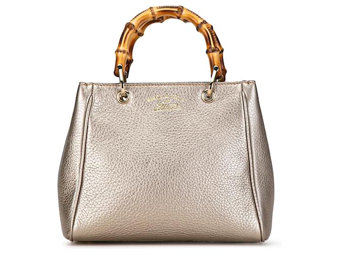 Bolso shopper pequeño de bambú Gucci dorado Cuero  ref.1410589