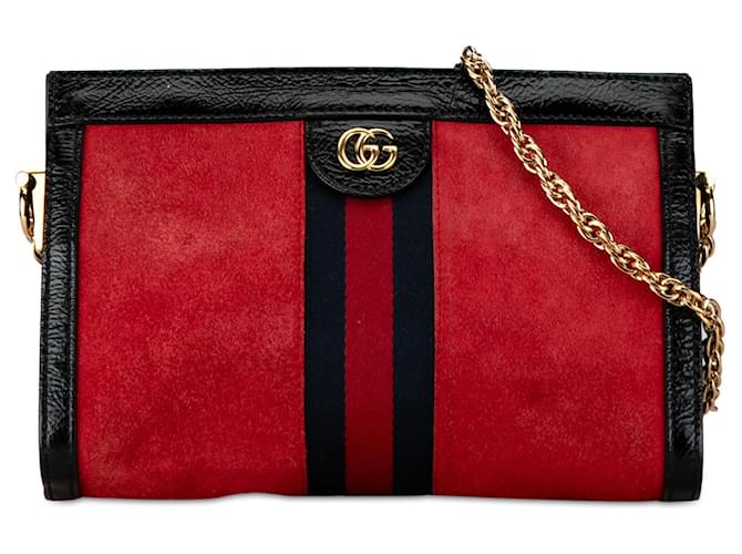 Borsa a tracolla Gucci piccola con catena Ophidia in pelle scamosciata rossa Rosso  ref.1410613