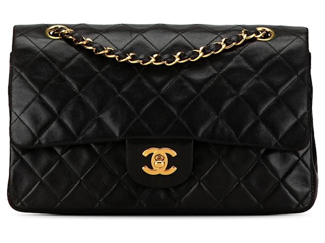 Black Chanel Medium Classic Lambskin Double Flap Shoulder Bag Leather  ref.1410621