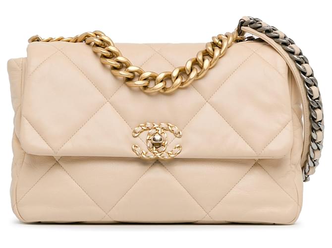 Grand cuir d'agneau Chanel beige 19 Cartable à rabat  ref.1410642