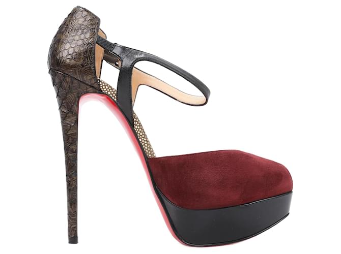 Christian Louboutin Burgundy Suede and Python No. 299 Pumps size 37.5 eu Dark red  ref.1410693