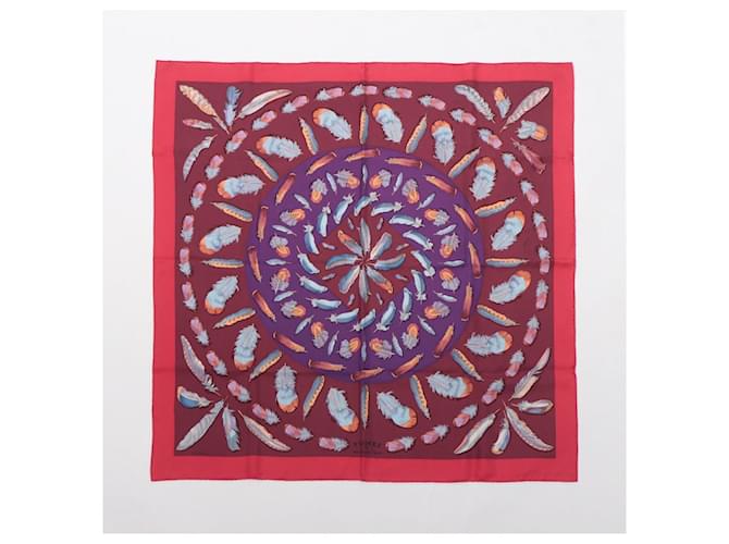 Hermès Carré 90 "Plumes II" 100% Silk Scarf Dark red  ref.1410701