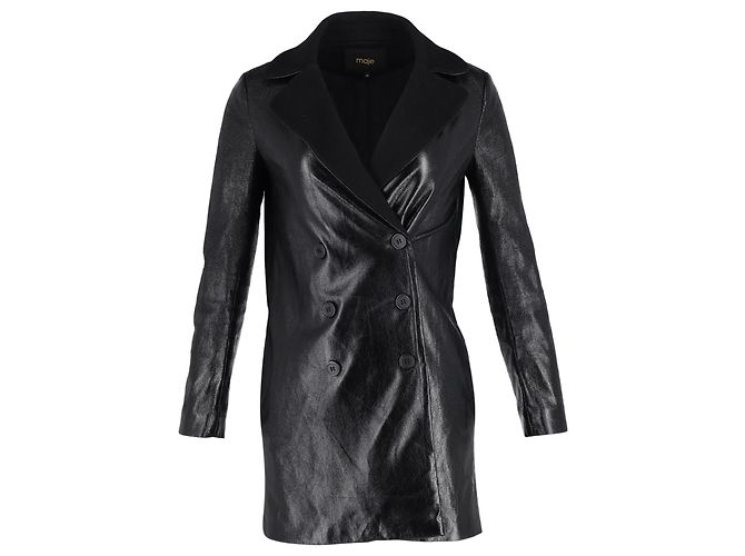 Cappotto Maje con petto foderato in pelle Nera Nero