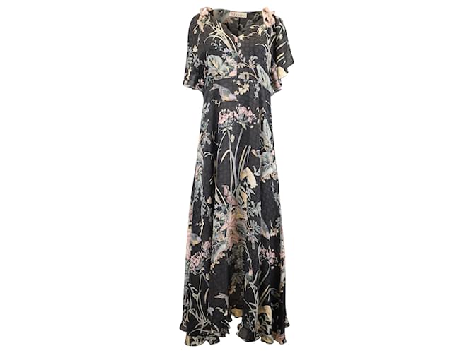 Vestido midi estampado con hombros descubiertos y seda negra de Red Valentino Negro  ref.1410737