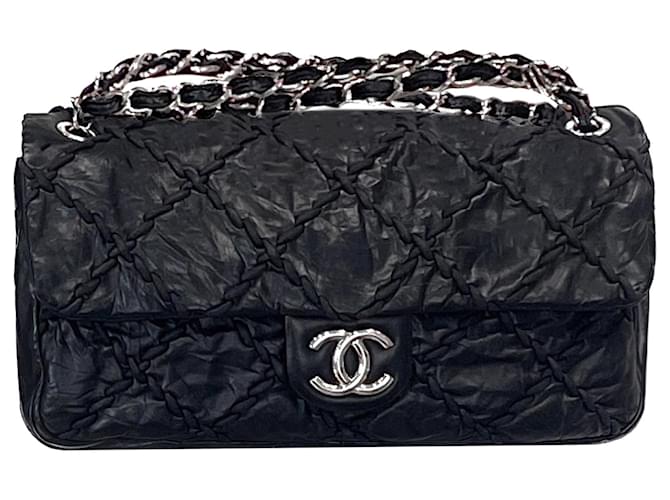 Chanel Bolsa de aba XL Azul marinho Couro  ref.1410920