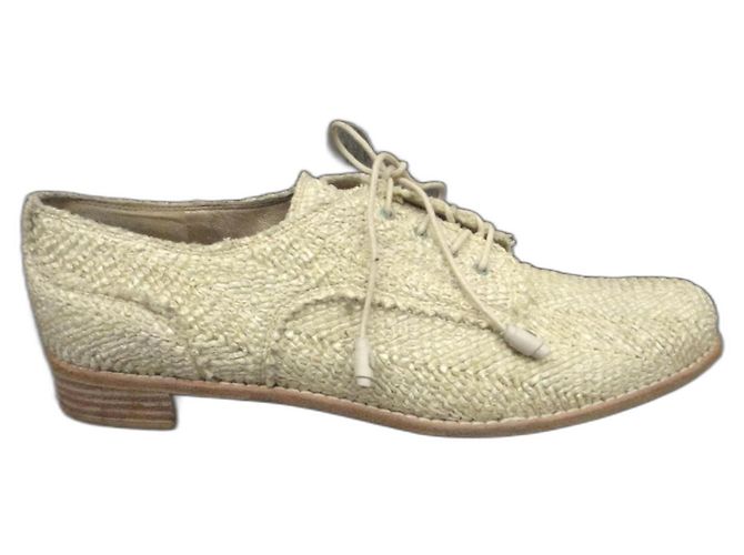 Derbies Stuart Weitzman Starstudded Crème Raphia et Cuir