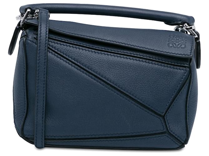 Loewe Blue Mini Puzzle Satchel Dark blue Leather Pony-style calfskin  ref.1410970