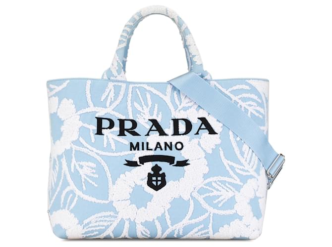 Prada Blue Canvas Logo Drill Embroidered Satchel Pony-style calfskin Cloth  ref.1410984