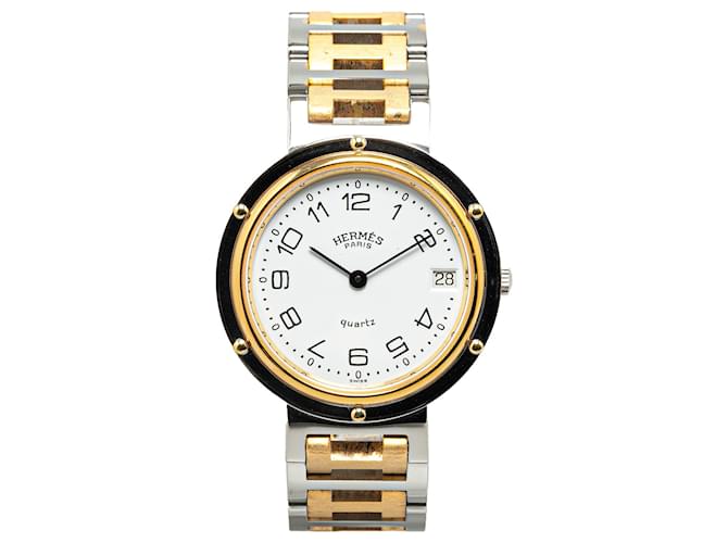 Hermès Silver Quartz Stainless Steel Clipper Watch Silvery Golden Metal Gold-plated  ref.1411004