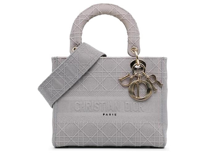 Dior Cinza Médio Cannage Lady D-Lite Marrom Lona Pano  ref.1411026