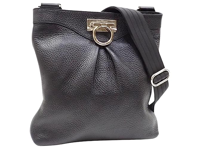 Salvatore Ferragamo Gancini Schwarz Leder  ref.1411098