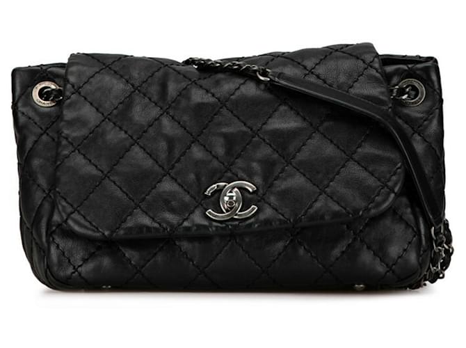 Timeless Chanel Matelassé Preto Couro  ref.1411101