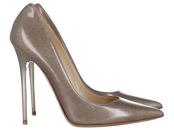 Jimmy Choo Anouk Glitter Pointed Toe Pumps in Beige Patent