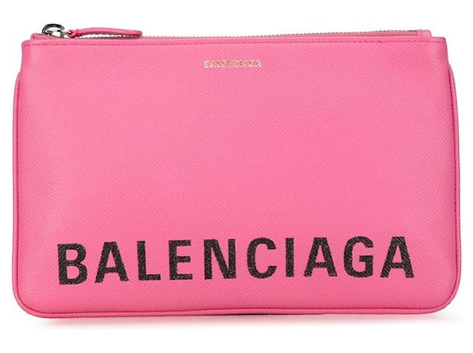 Balenciaga Ville Logo Leather Clutch Bag 545773 in Great Condition Pink  ref.1411348