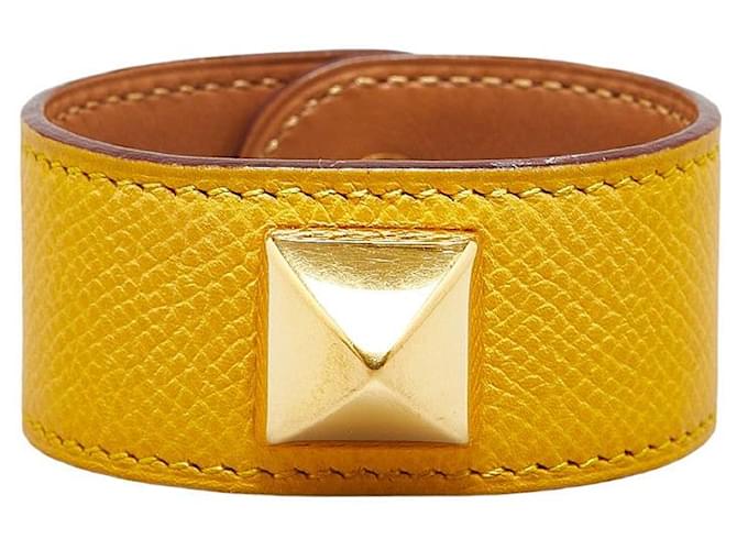 Médor Hermès Hermes Medor Leather Bracelet 19cm in Very Good Condition Golden  ref.1411356