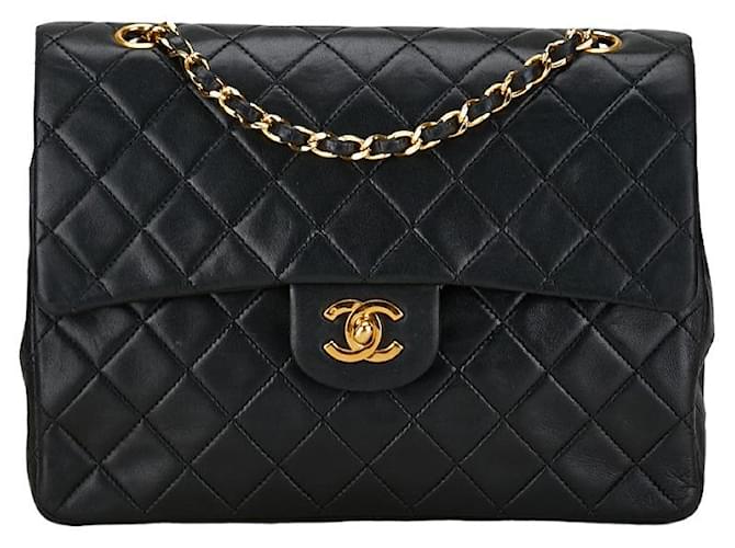 Borsa a spalla Chanel Matelassé 25 Double Flap in pelle di agnello nera in ottime condizioni Nero  ref.1411373