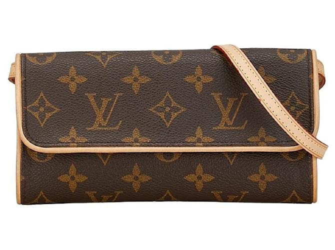 Bolso cruzado Louis Vuitton Monogram Twin PM M51854 de cuero PVC marrón en muy buen estado Castaño Lienzo  ref.1411388