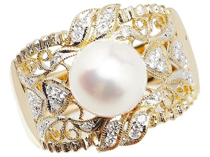 & Other Stories K18YG Yellow Gold Akoya Pearl 8.2mm Diamond 0.18ct Ring in Excellent Condition Golden Metal  ref.1411398