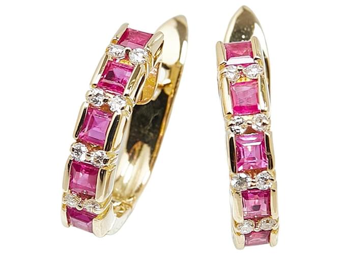 & Other Stories K18YG Yellow Gold Ruby 1.00ct Diamond 0.16ct Earrings in Excellent Condition Golden Metal  ref.1411400