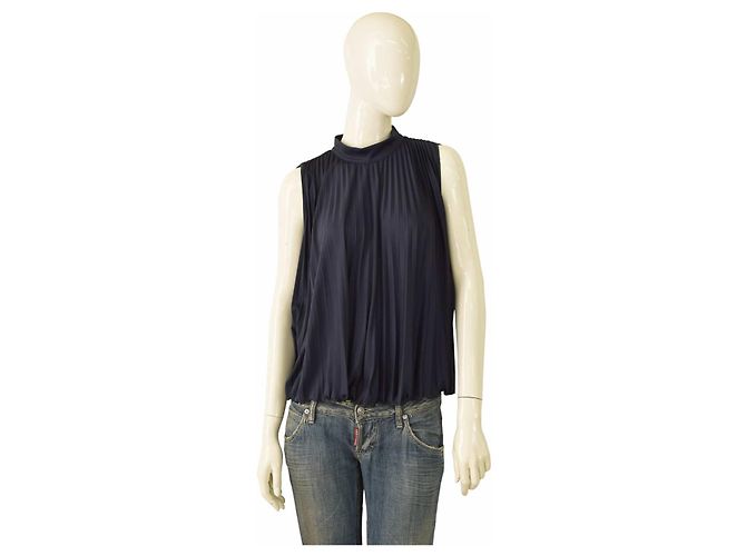 Pennyblack Ärmellose Bluse Blau Plissee Größe M