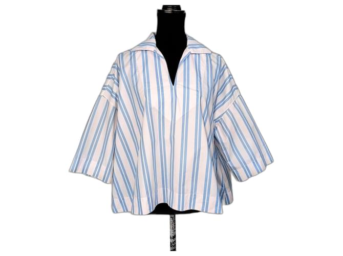 Balenciaga white and blue striped shirt, y2k oversized shirt Cotton  ref.1411504