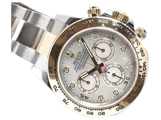 ROLEX Daytona SS x18KYG combination white Shell Dial 8P Diamond 116503NG Mens Silvery Steel  ref.1411639