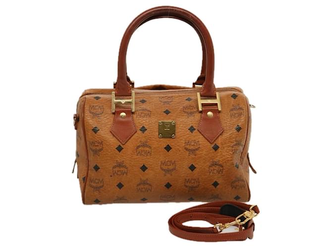 Bolsa MCM Vicetos Logogram Boston Couro PVC 2maneira Brown Auth bs14467 Marrom  ref.1411678