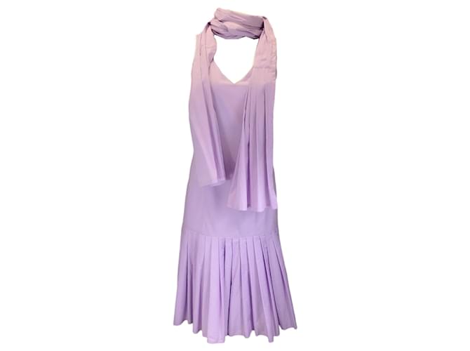 Autre Marque Aalto Lilac Pleated Scarf Neck Sleeveless Cotton Midi Dress Purple  ref.1411851