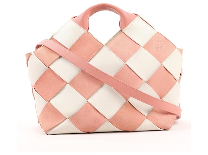 LOEWE Suède tissé et cuir 2Sac à main Way Blanc x Rose  ref.1411871