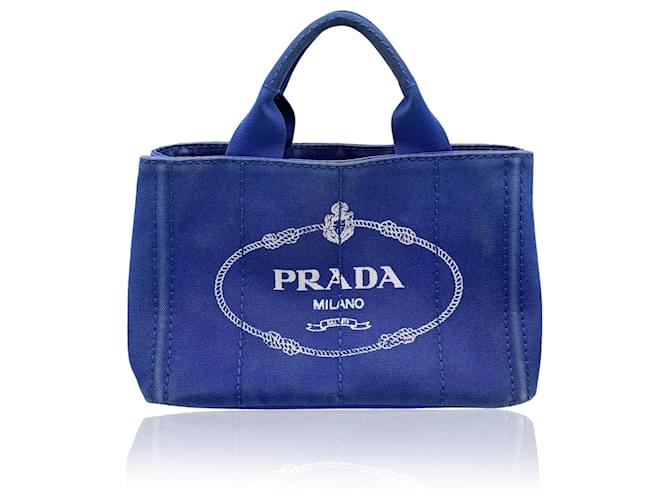 Prada Blue Canvas Canapa Logo Small Tote Bag BN2439 Cloth  ref.1411897