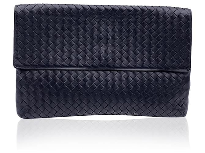 Bottega Veneta Black Intrecciato Woven Leather Clutch Bag  ref.1411902