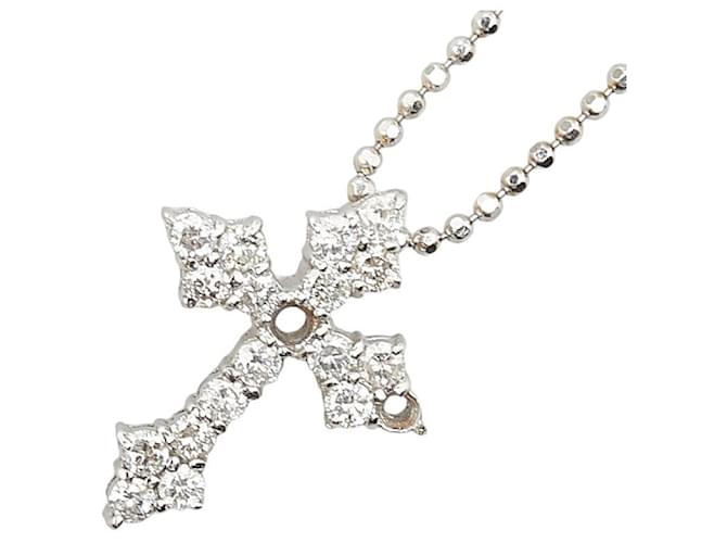 & Other Stories Collar cruz de diamantes en oro blanco K18WG en excelente estado Plata Metal  ref.1411925