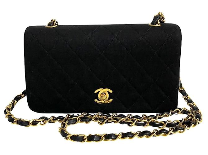 Chanel CC Satin Jersey Full Flap Bag Canvas Crossbody Bag in Very Good Condition Cloth  ref.1411950