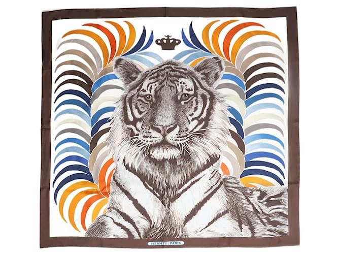 Hermès Brown tiger silk scarf  ref.1412058