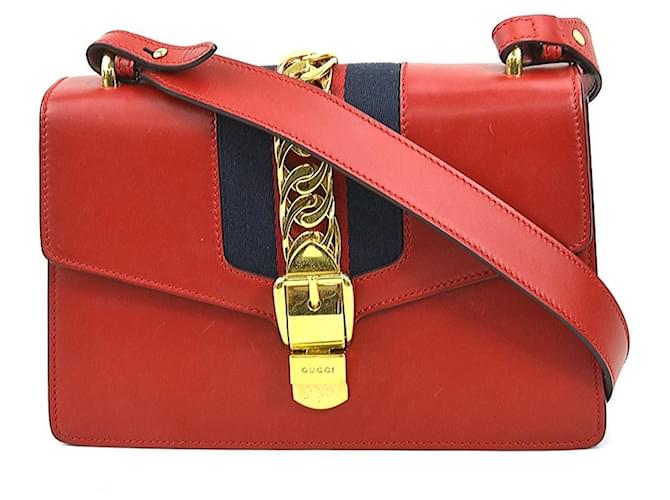 Gucci Sylvie Vermelho Couro  ref.1412108