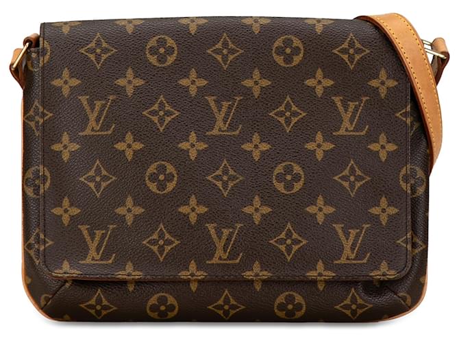 Louis Vuitton Brown Monogram Musette Tango correa corta Castaño Cuero Lienzo  ref.1412432