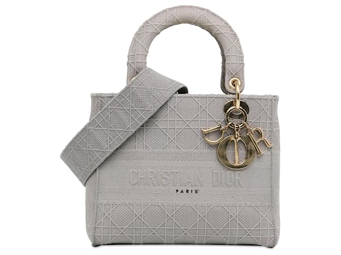 Dior Cinza Médio Cannage Lady D-Lite Marrom Lona Pano  ref.1412448