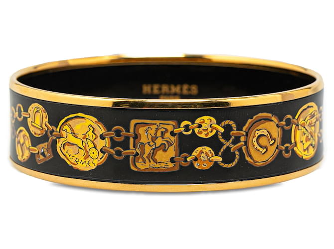 Hermès Black Wide Enamel Cheval Et Harnais Bangle  ref.1412502